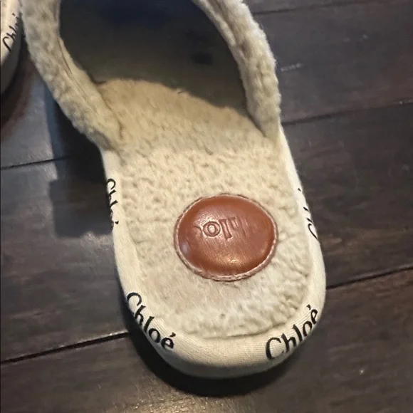 Chloe Sherpa + leather slipper + slides indoor / outdoor size 36